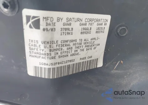 2004 Saturn Ion 2 from USA, damaged, VIN 1G8AJ52F04Z127052